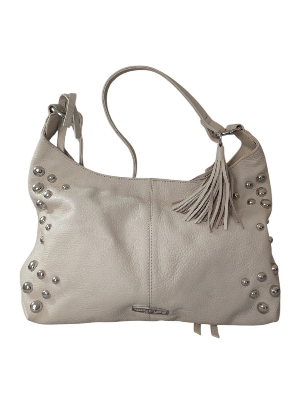 Harley-Davidson Cream Leather Studded Shoulder Bag with Tassel